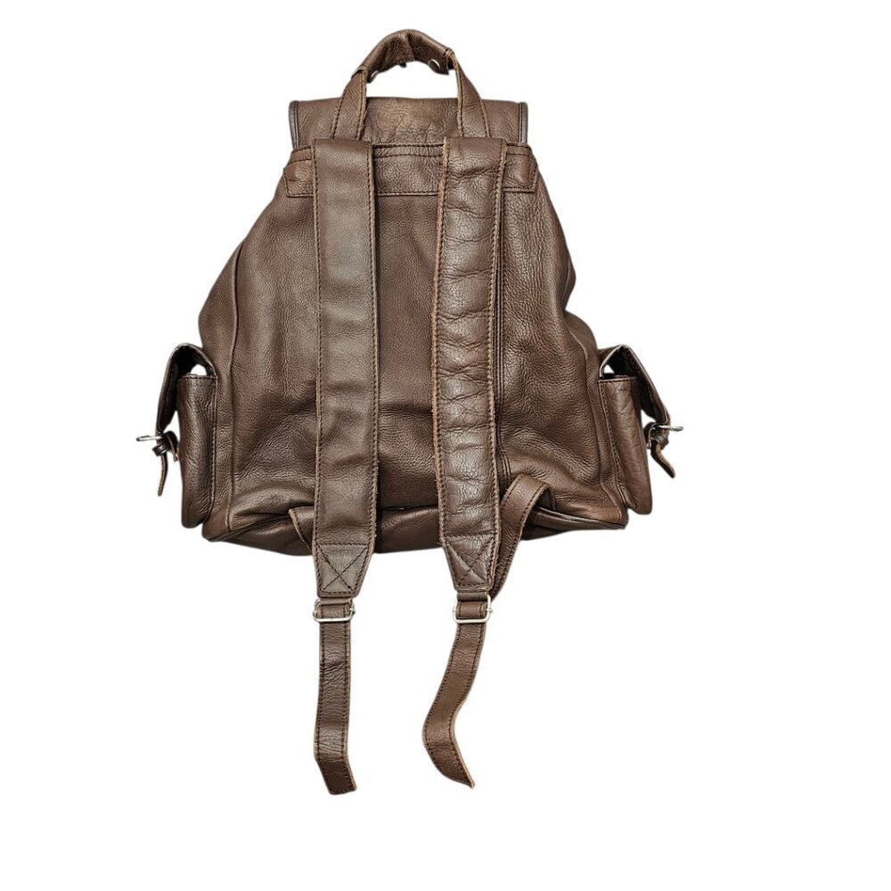 Marlboro Vintage Leather Drawstring Boho Unlimited Promo Large Brown Backpack - Picture 11 of 14